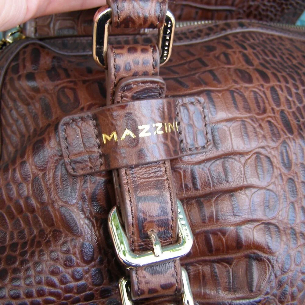 NEW MAZZINI Brown Leather Bag w/Tag Croc Embossed